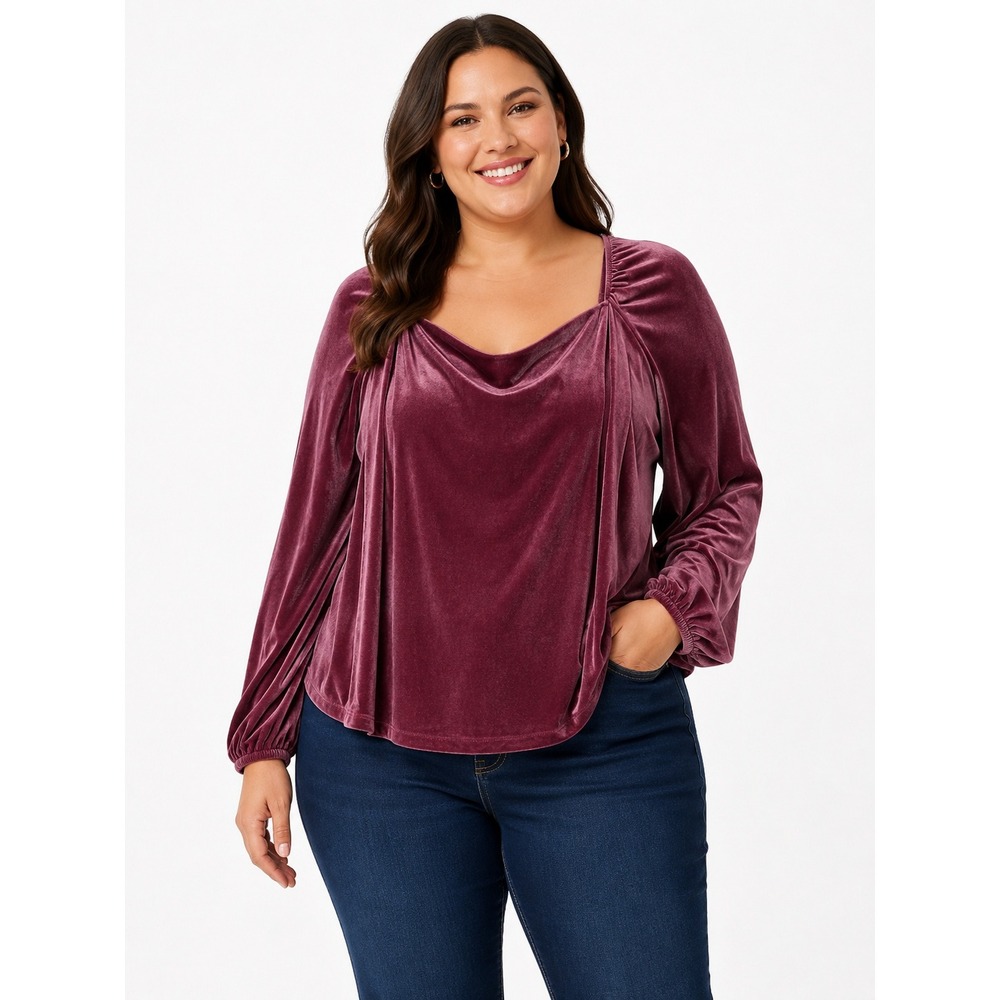 GAP Velvet Blouse Womens XL Purple Square Neck Balloon Sleeve Top Goth Party